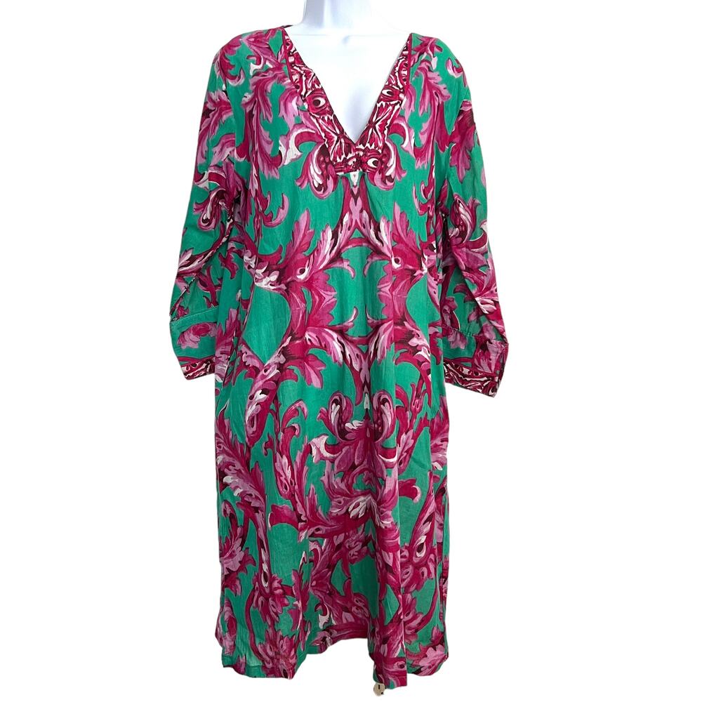 Antica Sartoria Women's Green Kaleidoscope Kaftan Maxi Dress SZ S/M Pink Green